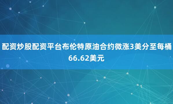 配资炒股配资平台布伦特原油合约微涨3美分至每桶66.62美元